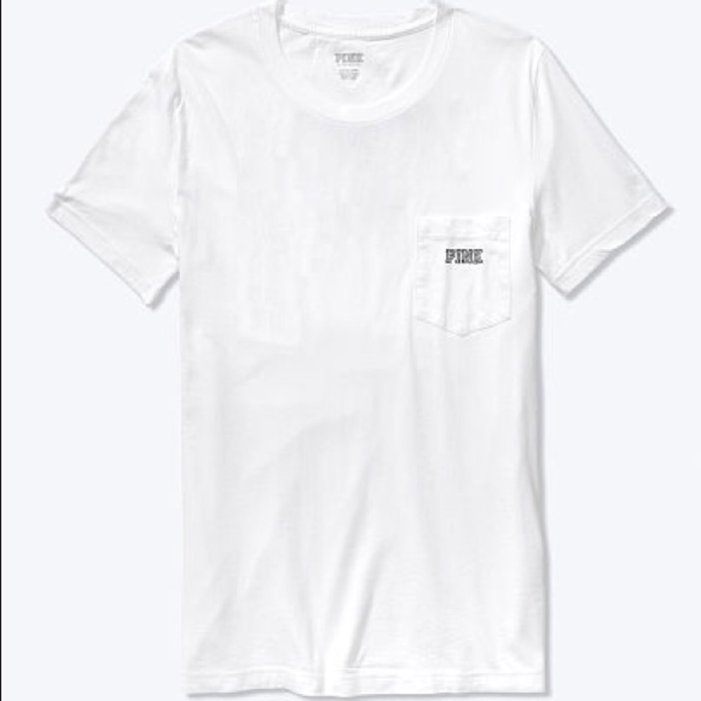 Victoria’s Secret PINK Short Sleeve Campus Tee White w Black Dog Logo Medium NEW - Picture 2 of 3